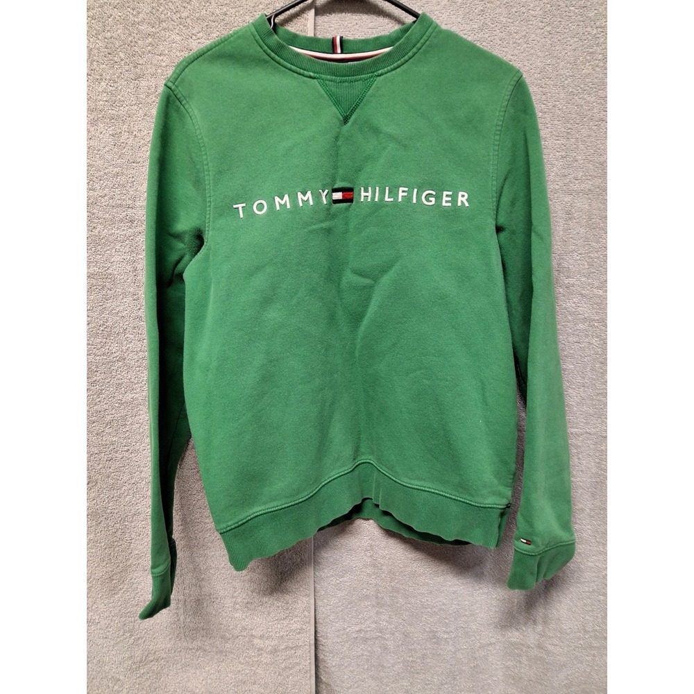 Tommy Hilfiger Mens Green Embroidered Logo Crewneck Sweatshirt Pullover